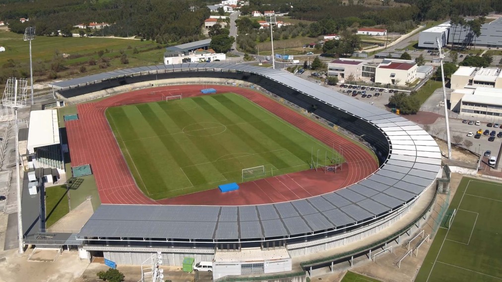 Aerial view of municipal stadium with running track