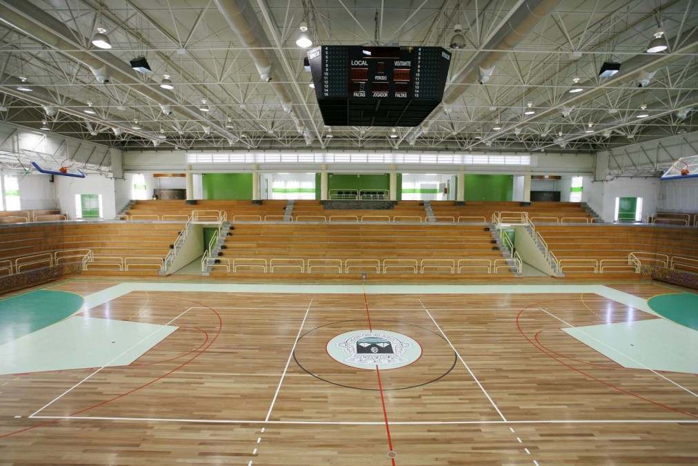 Center-court view of an indoor arena