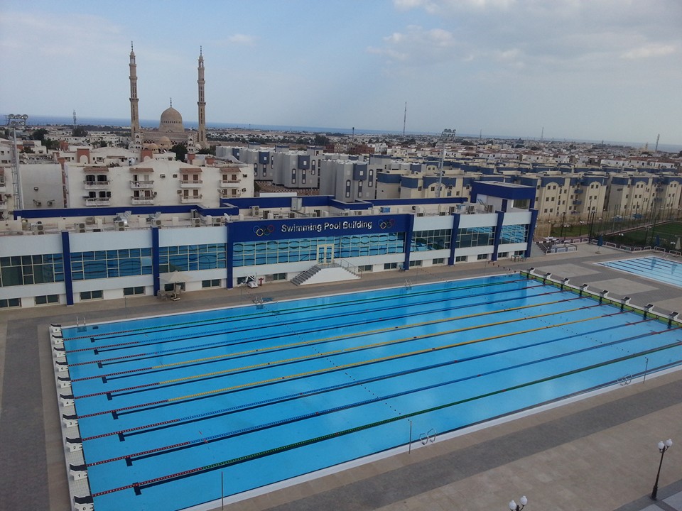 Aerial view of the 50m pool and Swimming Pool Building